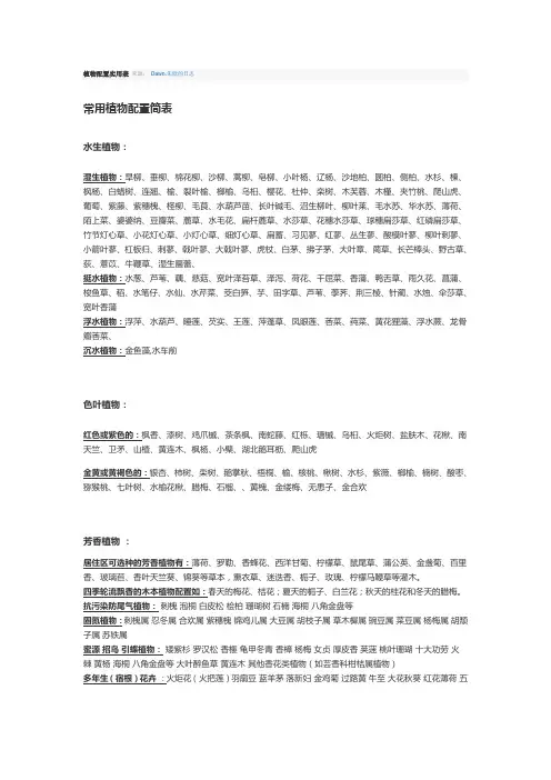 常用植物配置表