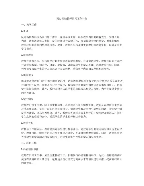 民办高校教师日常工作计划