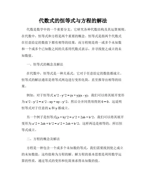 代数式的恒等式与方程的解法
