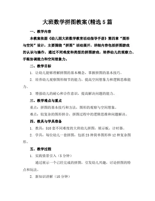 大班数学拼图教案(精选5篇