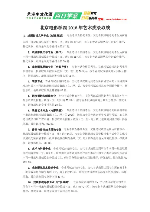 北京电影学院2018年艺术类录取线