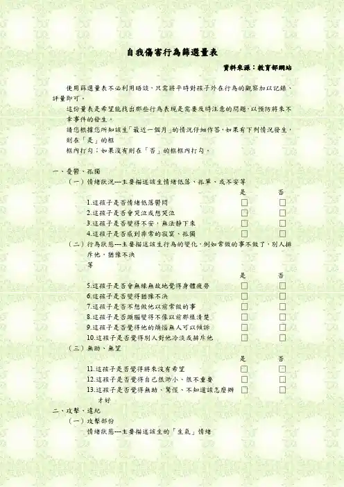 自我伤害行为筛选量表