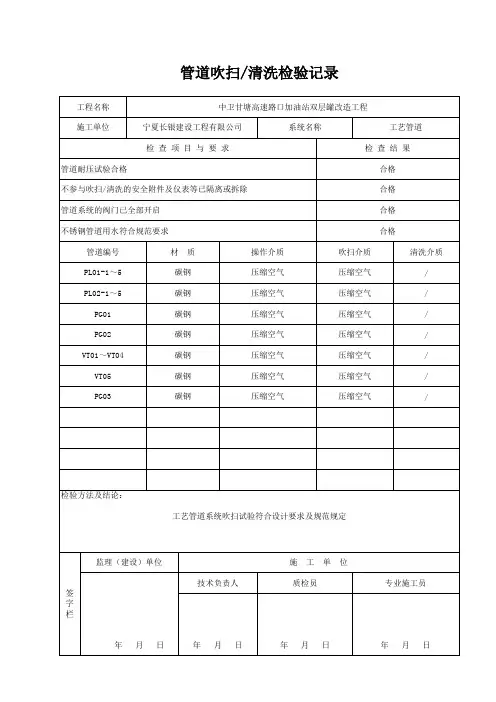 管道吹扫检验记录