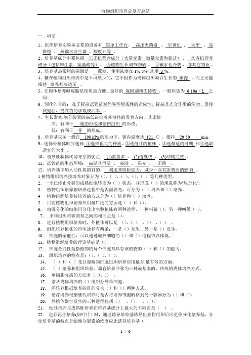 植物组织培养总复习总结
