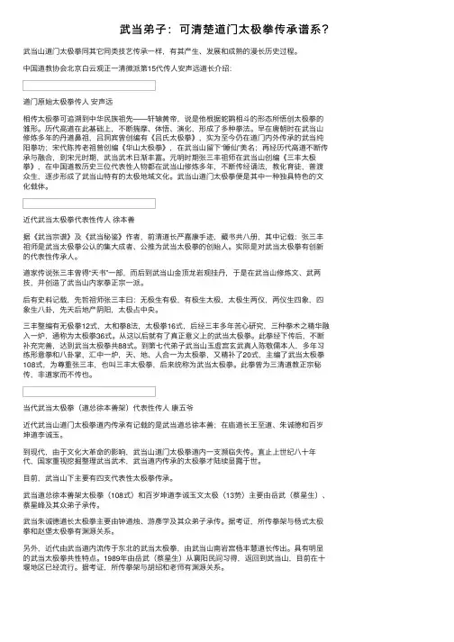 武当弟子：可清楚道门太极拳传承谱系？