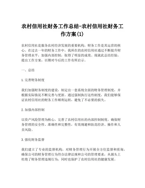农村信用社财务工作总结-农村信用社财务工作方案(1)