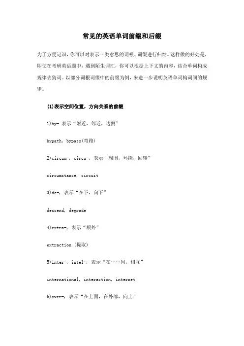 常见的英语单词前缀和后缀