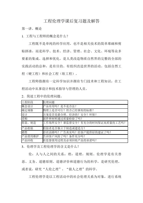 工程伦理学课后复习题及解答
