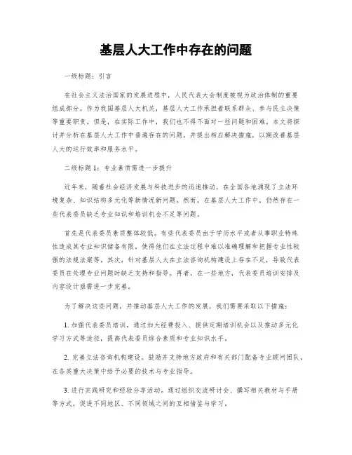 基层人大工作中存在的问题