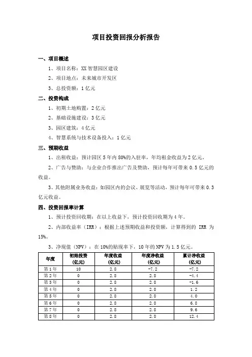 项目投资回报分析报告
