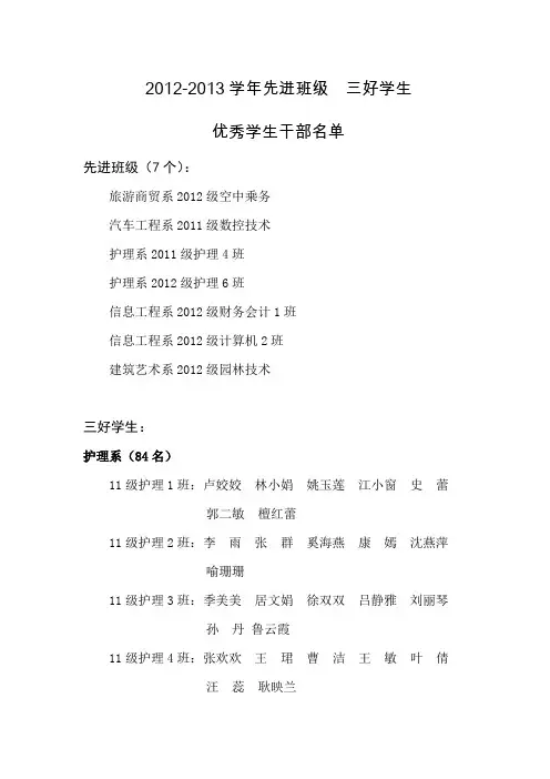 20122013学年先进班级三好学生