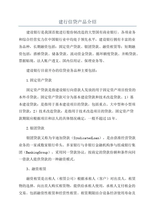 建行信贷产品介绍