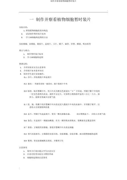 制作并观察植物细胞临时装片
