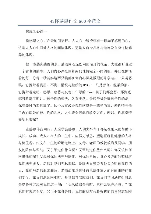 心怀感恩作文800字范文
