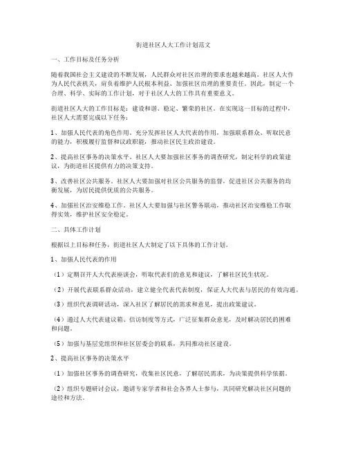 街道社区人大工作计划范文