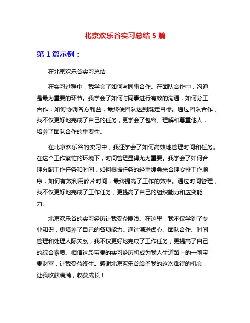 北京欢乐谷实习总结5篇