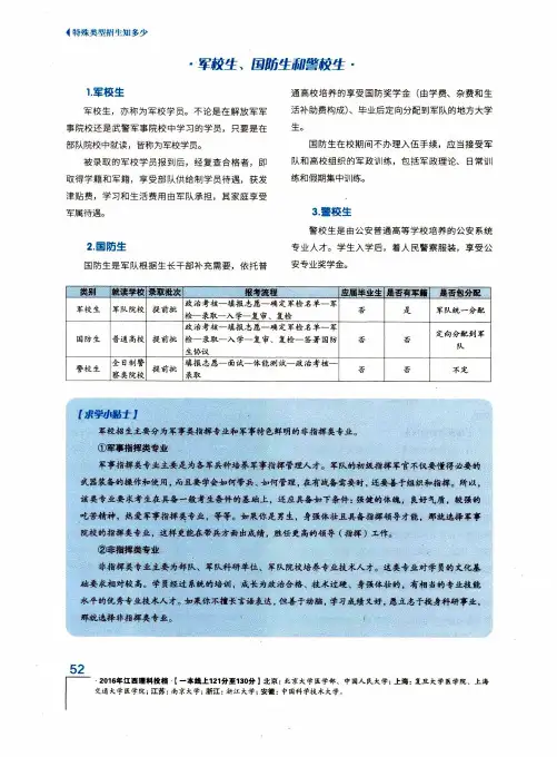 军较生、国防生和警校生