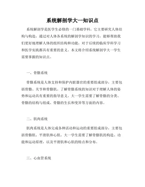 系统解剖学大一知识点
