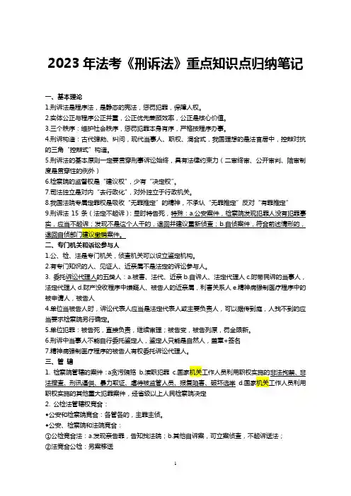 2023年法考《刑诉法》重点知识点归纳笔记