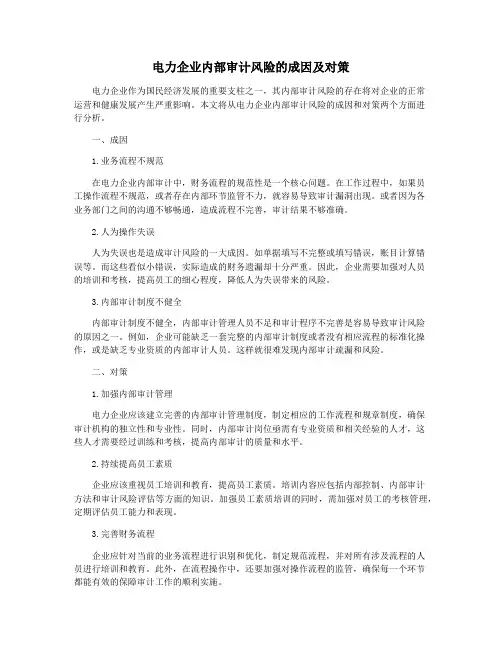 电力企业内部审计风险的成因及对策