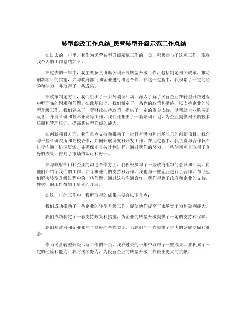 转型综改工作总结_民营转型升级示范工作总结