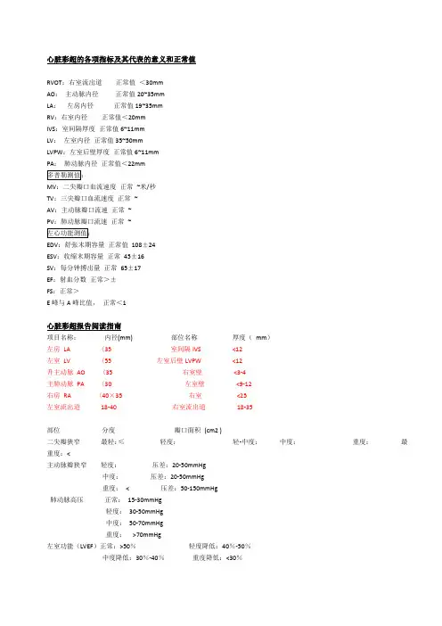 心脏彩超的各项指标正常值及其代表的意义