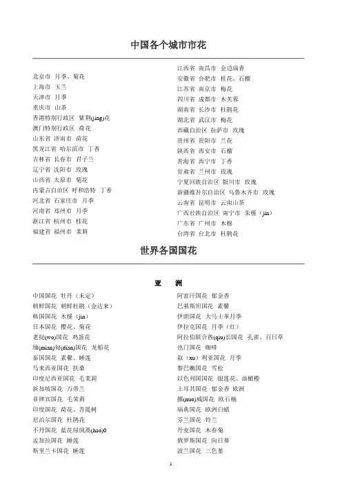 中国各个城市市花