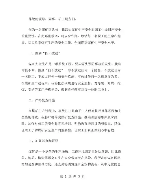煤矿区队长安全的承诺书范文