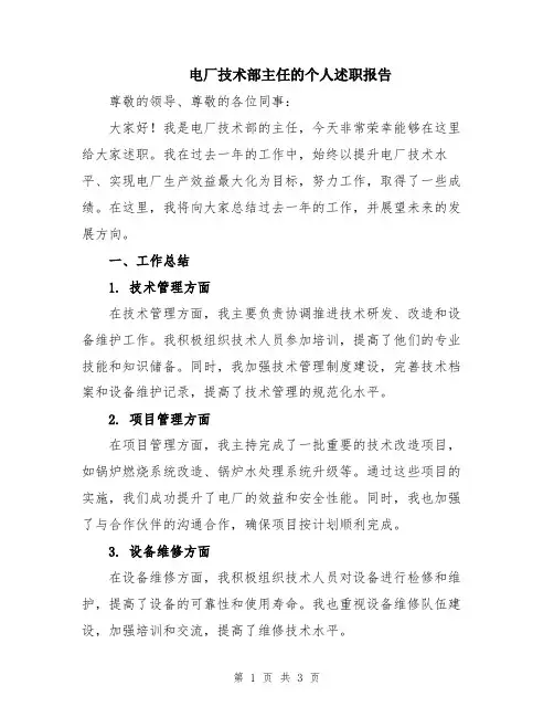 电厂技术部主任的个人述职报告