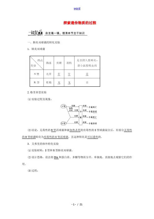 高中生物 第四章 第一节 探索遗传物质的过程教案 苏教版必修2-苏教版高一必修2生物教案