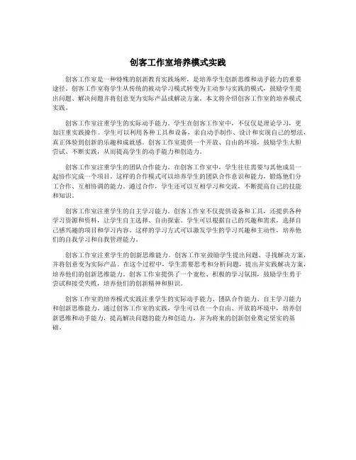 创客工作室培养模式实践