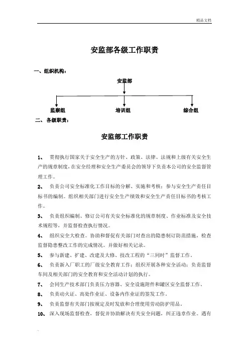 安监部各级工作职责