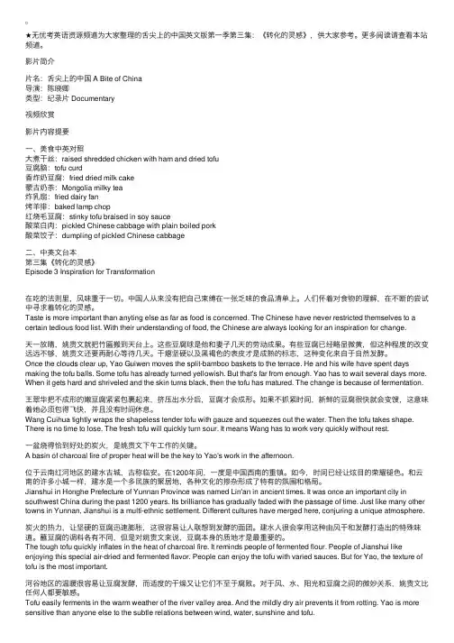 舌尖上的中国英文版第一季第三集：《转化的灵感》
