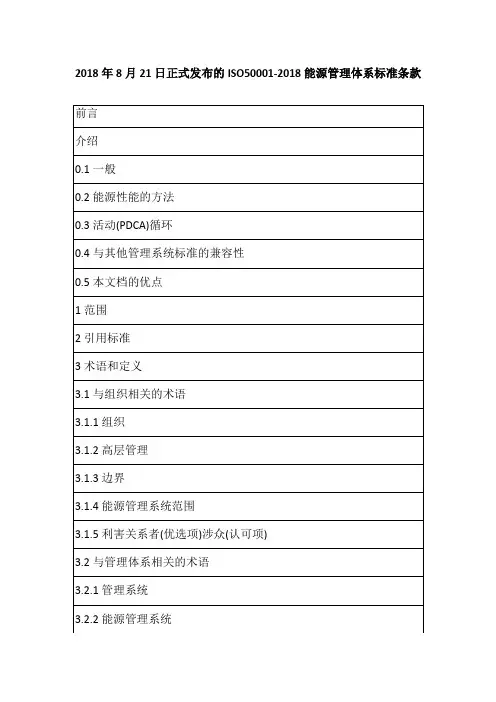 2018年8月21日正式发布的ISO50001-2018能源管理体系标准条款