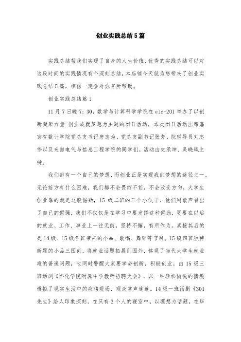 创业实践总结5篇