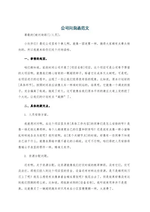 公司问询函范文
