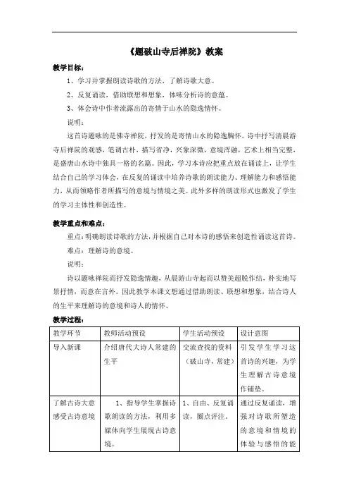 部编人教版语文八年级下册第六单元课外古诗词诵读《题破山寺后禅院》教案2