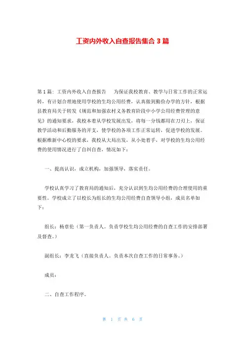 工资内外收入自查报告集合3篇