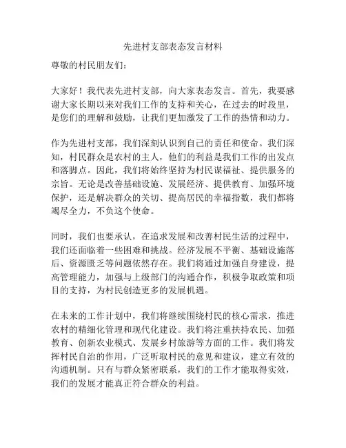 先进村支部表态发言材料