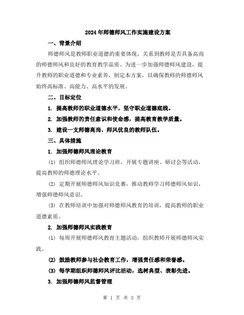 2024年师德师风工作实施建设方案