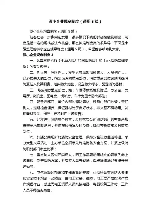 微小企业规章制度（通用5篇）
