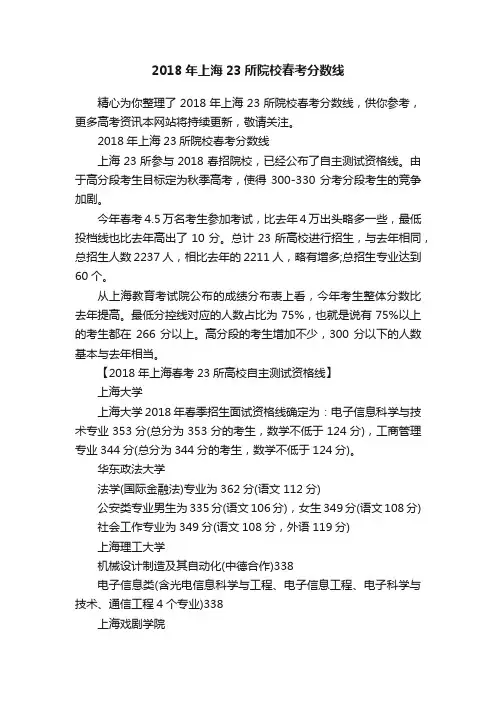 2018年上海23所院校春考分数线