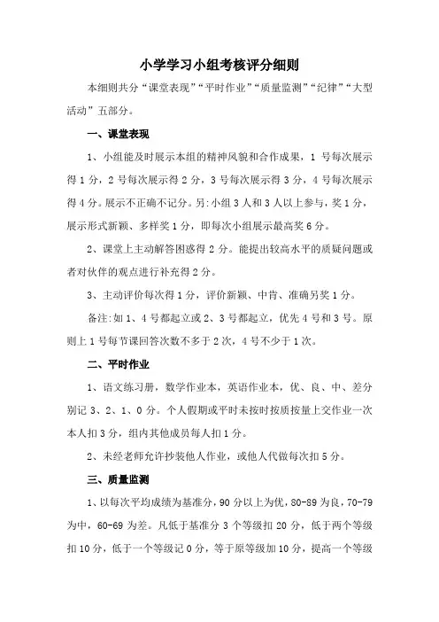 小学学习小组考核评分细则