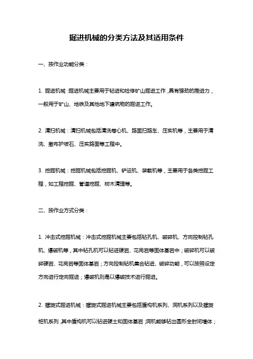 掘进机械的分类方法及其适用条件