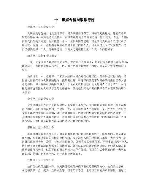 十二星座专情指数排行榜
