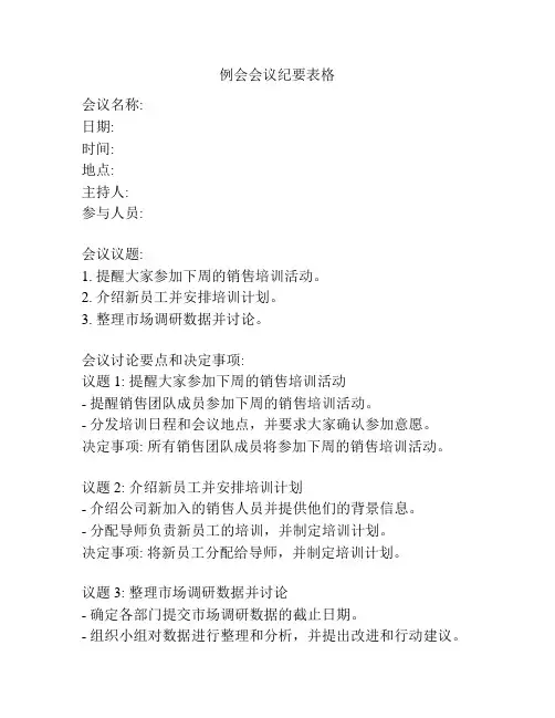 例会会议纪要表格