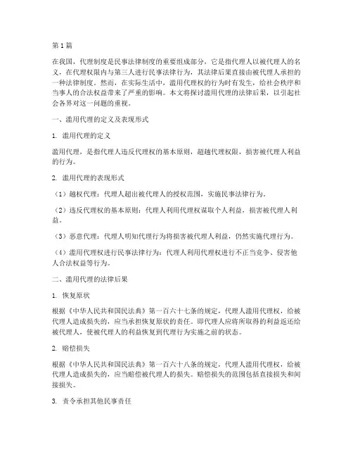 滥用代理的法律后果(3篇)