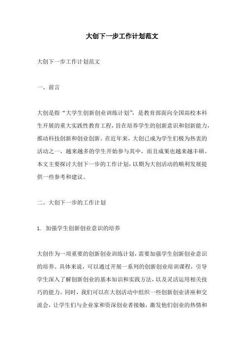 大创下一步工作计划范文