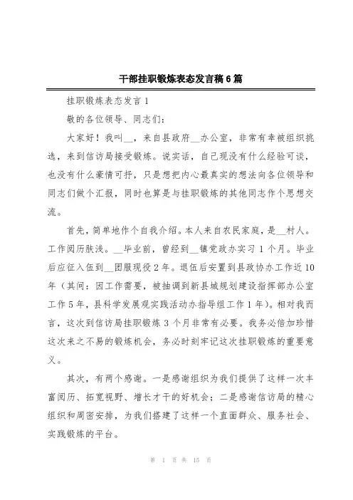 干部挂职锻炼表态发言稿6篇