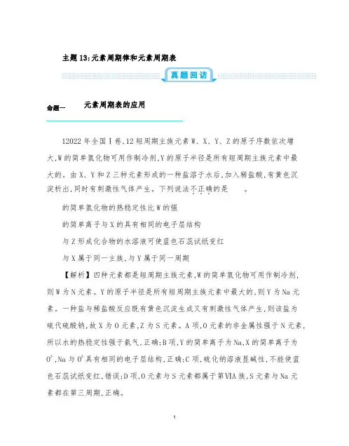 2022年高考化学一轮复习必刷题：元素周期律和元素周期表